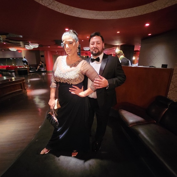 blue and gold dress brand xscape size 14 only worn once - Picture 4 of 4